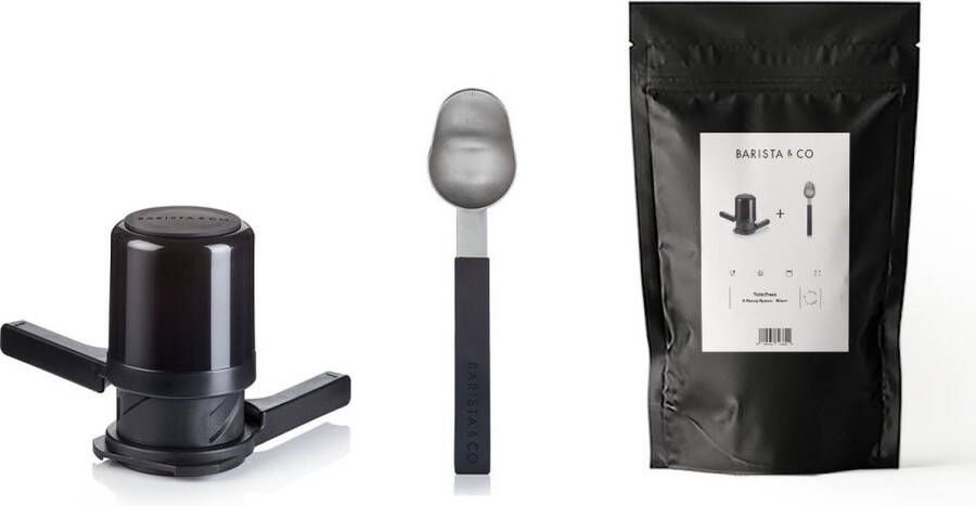 Barista & Co Giftset Twist Press Koffiemaker Scoop Maatschep Koffiebonen Set van 3 Stuks Zwart