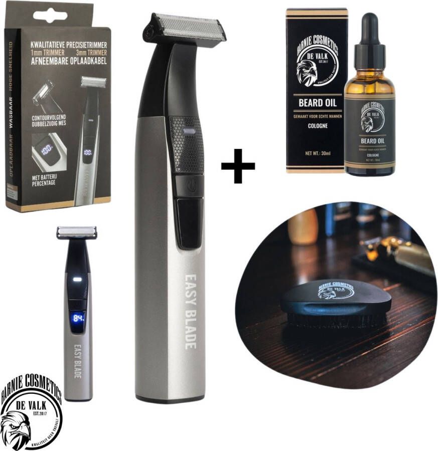 Barnie Cosmetics Easy Blade Baardtrimmer Incl. Luxe baardolie en baard bostel Trimmer Baard Trimmer voor Mannen Scheerapparaat en Styler Draadloos Waterdicht 30 dagen uitproberen
