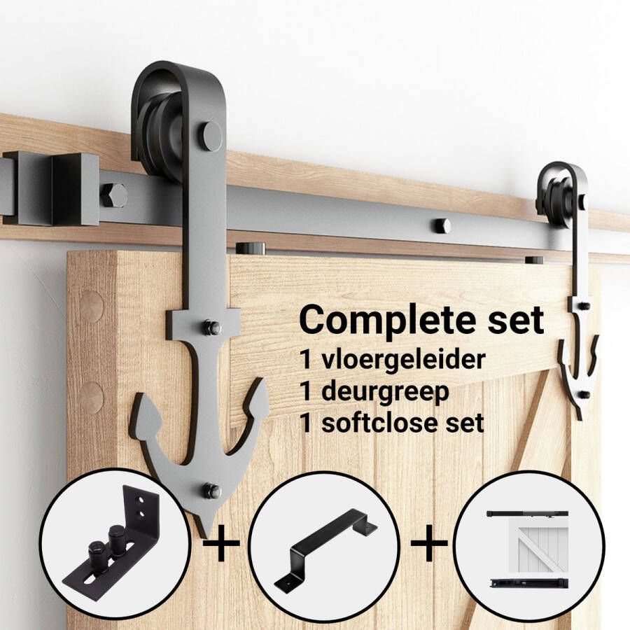 Barnwood Originals Anker schuifdeursysteem-Industrieel-zwart Complete set incluseif Deurgreep Softclose systeem en Wand-Deurgeleider