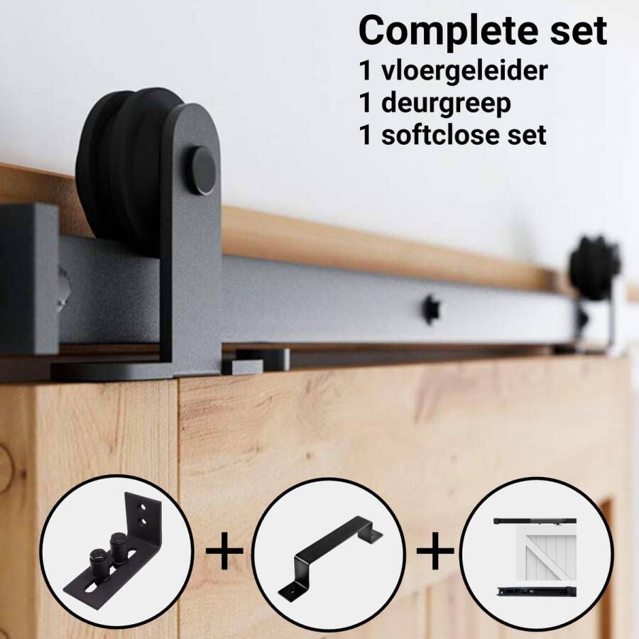 Barnwood Originals Modern schuifdeursysteem topmontage Complete set inclusief Deurgreep Wand-deurgeleider en Softclose systeem