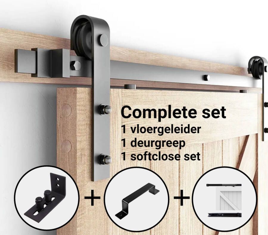 Barnwood Originals Schuifdeursysteem Ensuite 2 meter Schuifdeur Systeem Complete set inclusief Deurgreep Softclose systeem en wand- Deurgeleider