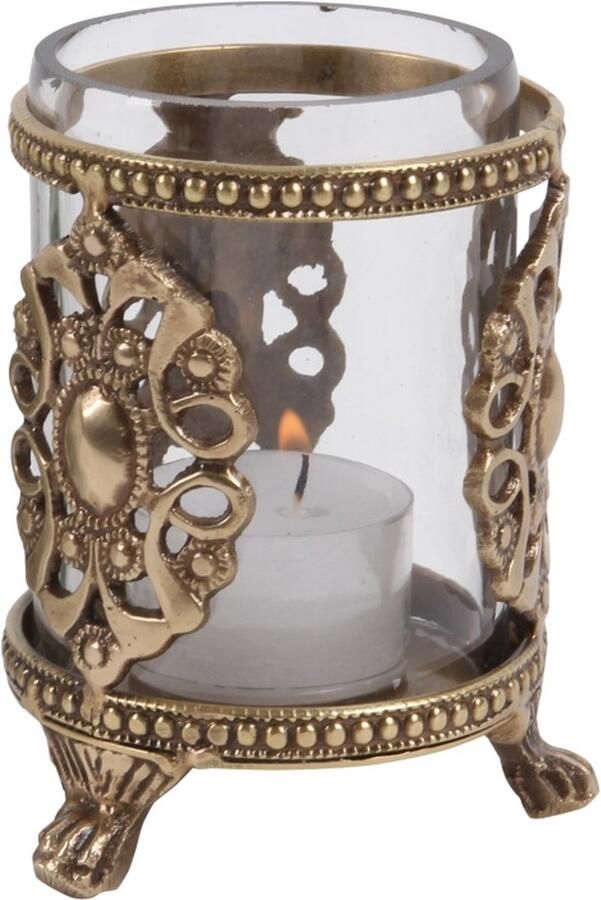 Baroque Theelicht Theelichthouder 10 cm 10 Brass+glass
