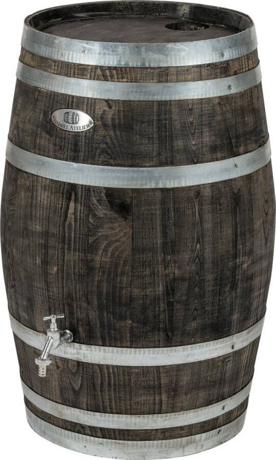 BarrelAtelier Regenton nieuw Black 100 l. incl. kraan en vulgat in de deksel Houten Regenton Zwart