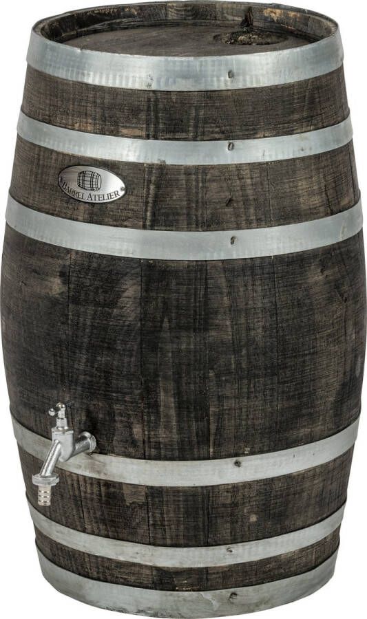 BarrelAtelier Regenton nieuw Black 50 l. incl. kraan en vulgat in de deksel Houten Regenton Zwart