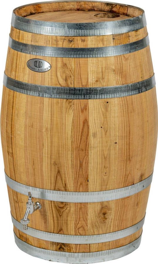 BarrelAtelier Regenton nieuw Clear 100 l. incl. kraan en vulgat in de deksel Houten Regenton Blank Gelakt