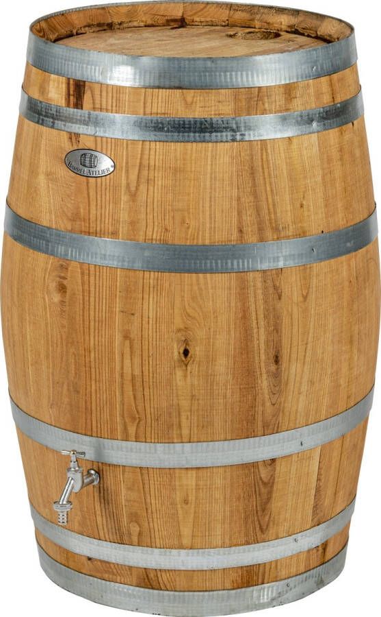 BarrelAtelier Regenton nieuw Clear 150 l. incl. kraan en vulgat in de deksel Houten Regenton Blank Gelakt