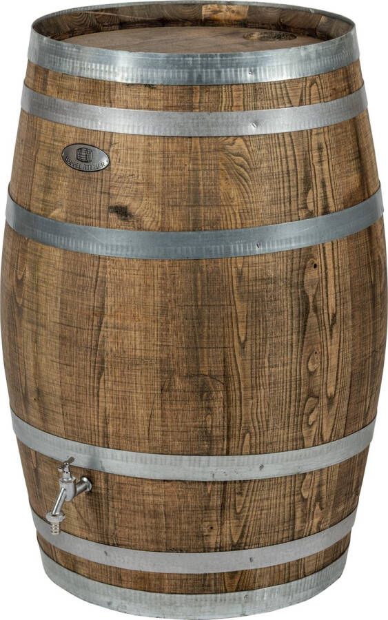 BarrelAtelier Regenton nieuw Dark 150 l. incl. kraan en vulgat in de deksel Houten Regenton Donker Gelakt