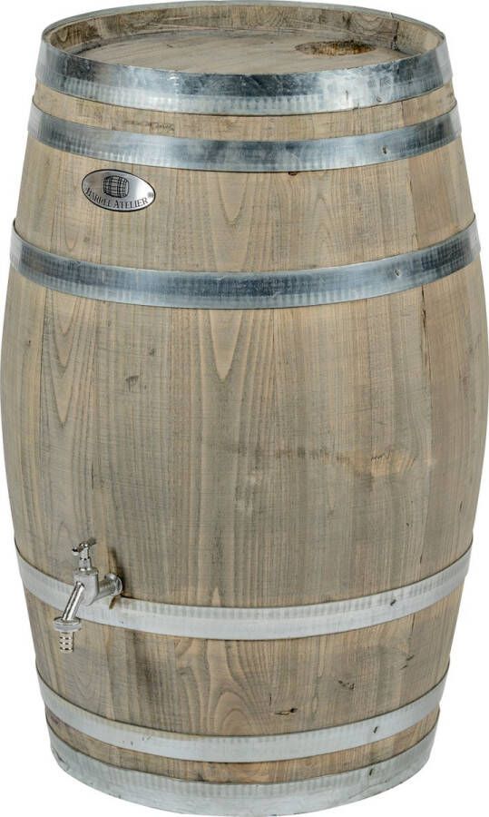 BarrelAtelier Regenton nieuw Grey 100 l. incl. kraan en vulgat in de deksel Houten Regenton Grijs