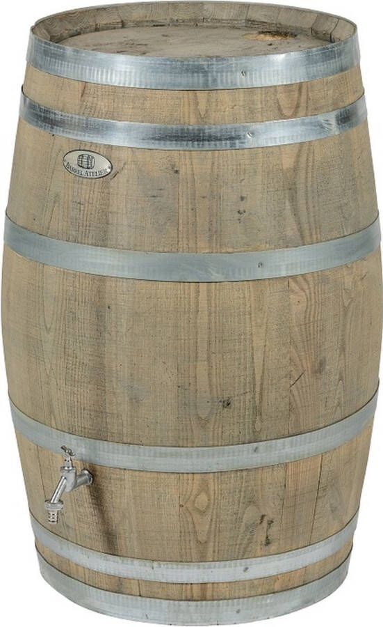 BarrelAtelier Regenton nieuw Grey 150 l. incl. kraan en vulgat in de deksel Houten Regenton Grijs