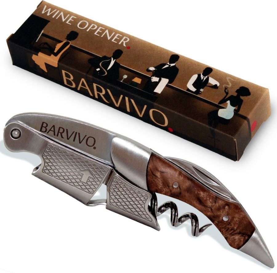 BARVIVO Professional Corkscrew Wine Opener van een wijnflesopener voor bier- en wijnflessen. Kelnermes van roestvrij staal en zwarte hars