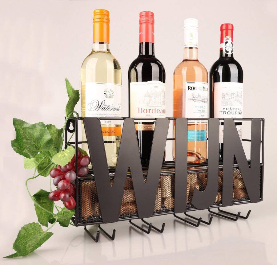 Basco Products Ophangrek Wijnglazen – Wijnrek – Glazenrek – Metaal Wijn Glas Rek Houder – Industrieel Retro Zwart Flessenhouder Vinoloog – Thuisbar Schroeven Inbegrepen – Basco en