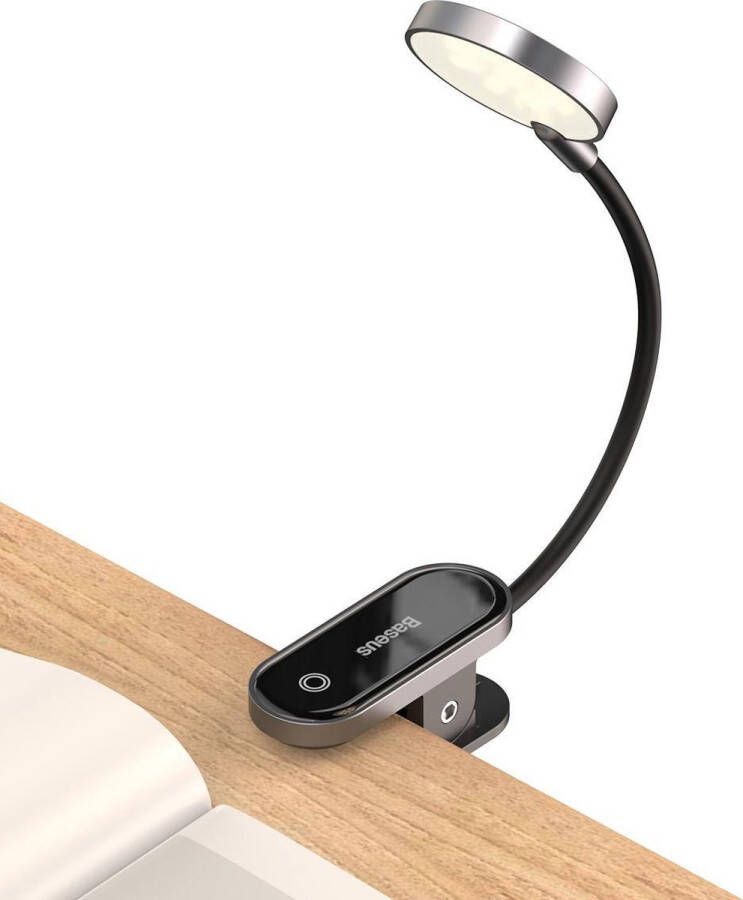 Baseus Mini Clip Lamp Nachtlampje met Clipje Aan\uit knop met Touch Verstelbaar & Oplaadbaar Zwart