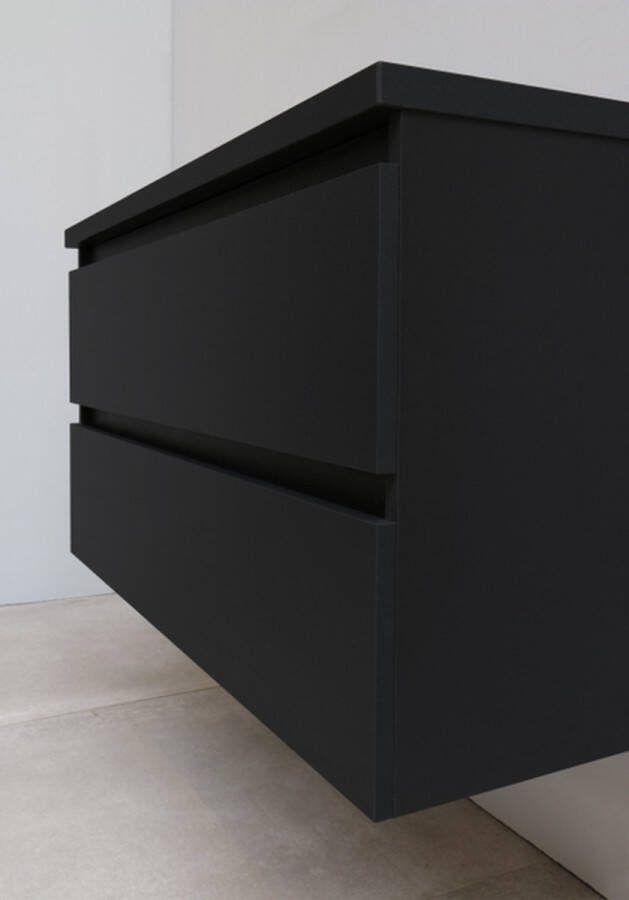 Basic Bella Badkamermeubelset 100x55x46cm 1 wasbak Acryl Zwart 1 kraangat Zonder spiegel Spaanplaat Zwart mat