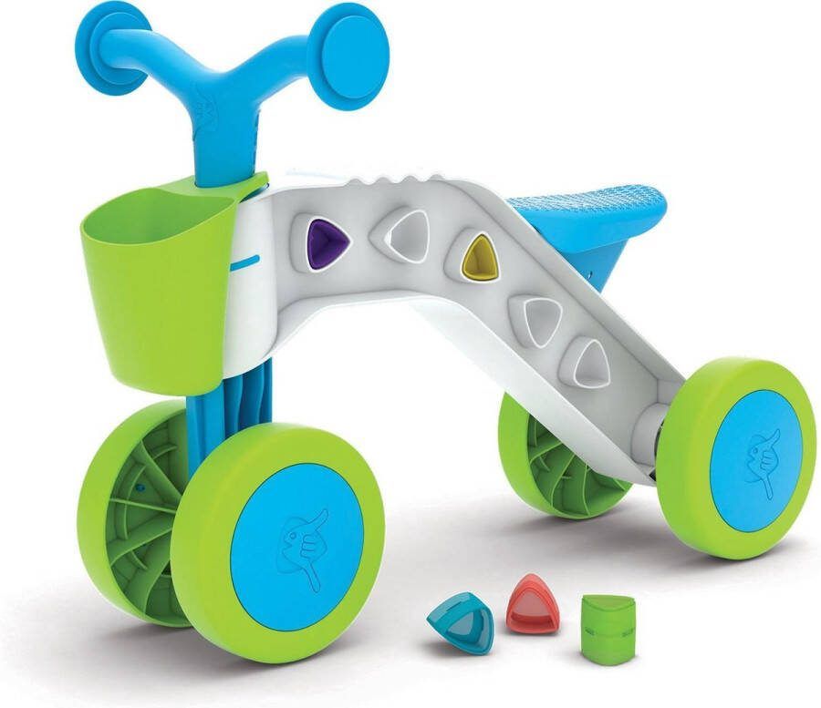 Basic Chillafish Itsibitsi Blocks eerste vierwieler met mandje en speelblokjes in het frame voor personalisering en het oefenen van de fijne motoriek. Voor kinderen van 1-3 jaar blauw