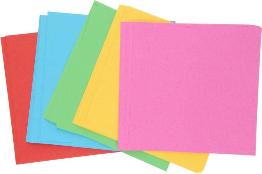 Basic Folding sheets 5 kleuren | 16x16cm | Origami papier | Diversen kleuren | 100 vellen | Vouwpapier