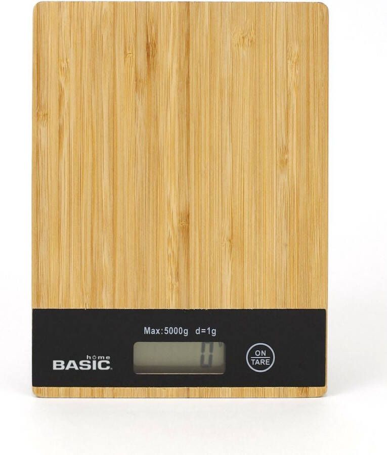 Basic NLcustom Keukenweegschaal Digitale Precisie Tare functie Keukenweegschaal Duurzaam Bamboe tot 5KG Inclusief batterij Keukenweegschaal Bamboe Digitale Precisie Weegschaal TipTouch Toetsen Bruin