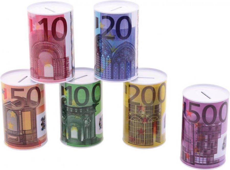 Basic Spaarpot 500 euro biljet 8 x 15 cm Blikken metalen spaarpot met euro biljet 1 stuk
