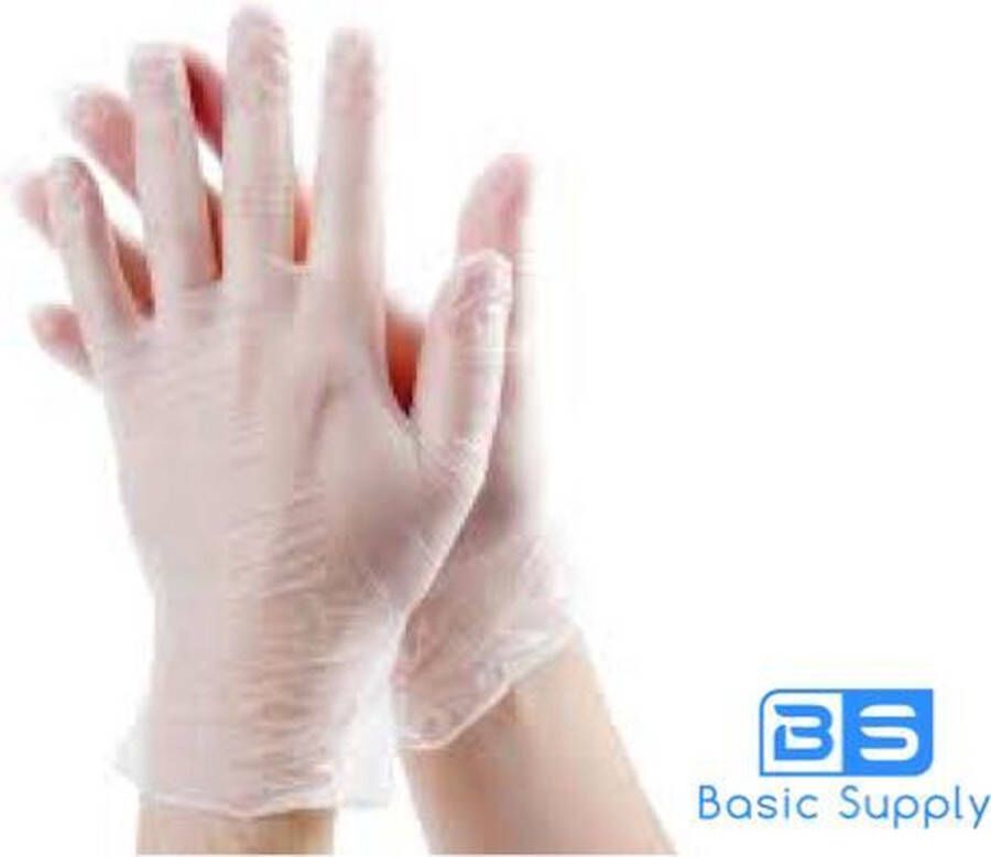Basic Supply Vinyl Handschoenen Wegwerphandschoenen Licht gepoederd niet-steriel en latex vrij! (Large) 100 Stuks