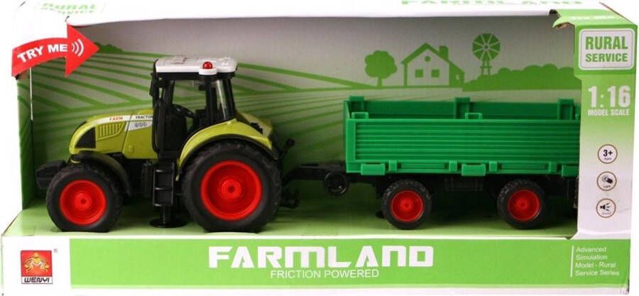 Basic Wenyi Farmland Tractor + Aanhanger Met Licht En Geluid 1:16 Groen