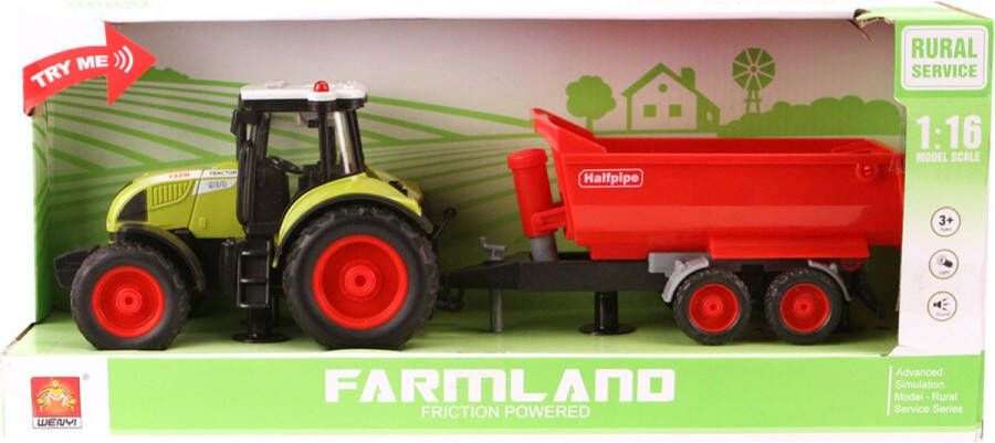 Basic Wenyi Farmland Tractor + Aanhanger met Licht en Geluid 1:16 Rood Speelgoed voor Kinderen vanaf 3 Jaar