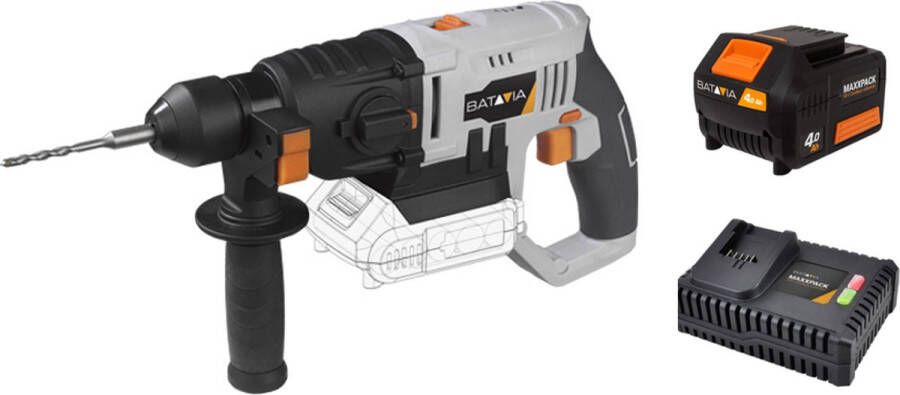 Batavia Boorhamer SDS+ 18V Incl. 4.0 Ah Accu 4.0 Ah Oplader Geschikt voor boren en beitelen in steen beton baksteen en metselwerk Maxxpack