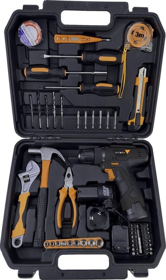 Batavia Boormachineset 69-delig 12V Handige gereedschapsset bevat 69 onmisbare gereedschappen en accessoires