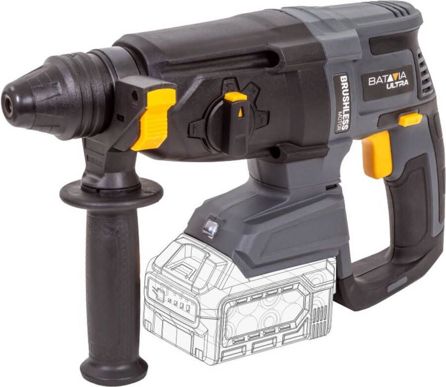 Batavia Boorhamer Pneumatisch SDS+ Brushless 18V Incl. 5.0 Ah Accu 2.4 Ah Oplader Geschikt voor boren en beitelen in steen beton baksteen en metselwerk Ultra