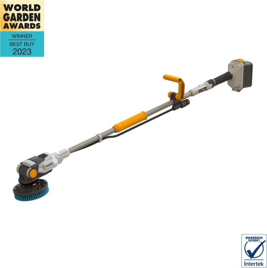 Batavia Reinigingsborstel Twin brush 18V Incl. 2.4 Ah Oplader verlengsteel 80 CM Perfect voor het reinigen van terrassen bestrating huizen campers zwembaden boten en meer! Maxxpack