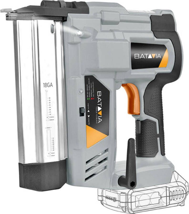 Batavia Tacker nietjes- en spijkerpistool 18V Incl. 4.0 Ah Accu geschikt voor het moeiteloos aanbrengen van spijkers tot 50 mm en nieten tot 40 mm in ondergronden. Maxxpack