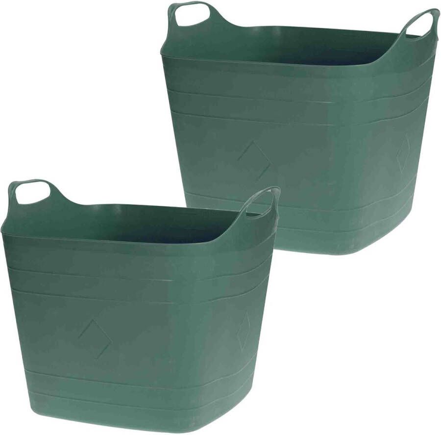 Bathroom Solutions 2x Stuks Flexibele kuip emmers wasmanden groen 40 liter vierkant kunststof Wasmanden