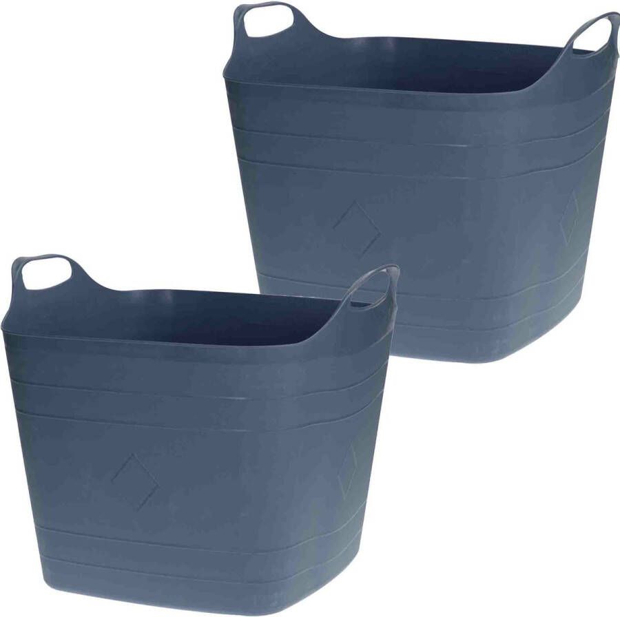 Bathroom Solutions 2x Stuks Flexibele kuip emmers wasmanden blauw 40 liter vierkant Wasmanden