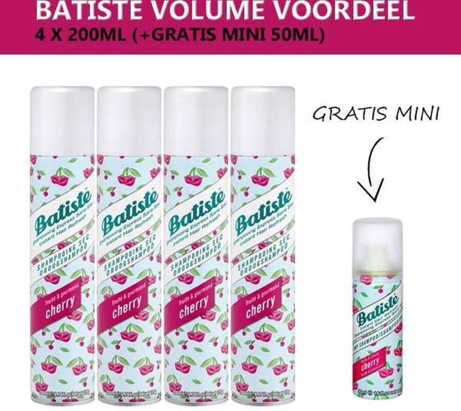 Batiste Droogshampoo Cherry Volumevoordeel 4 x 200ml Gratis Mini 50ml