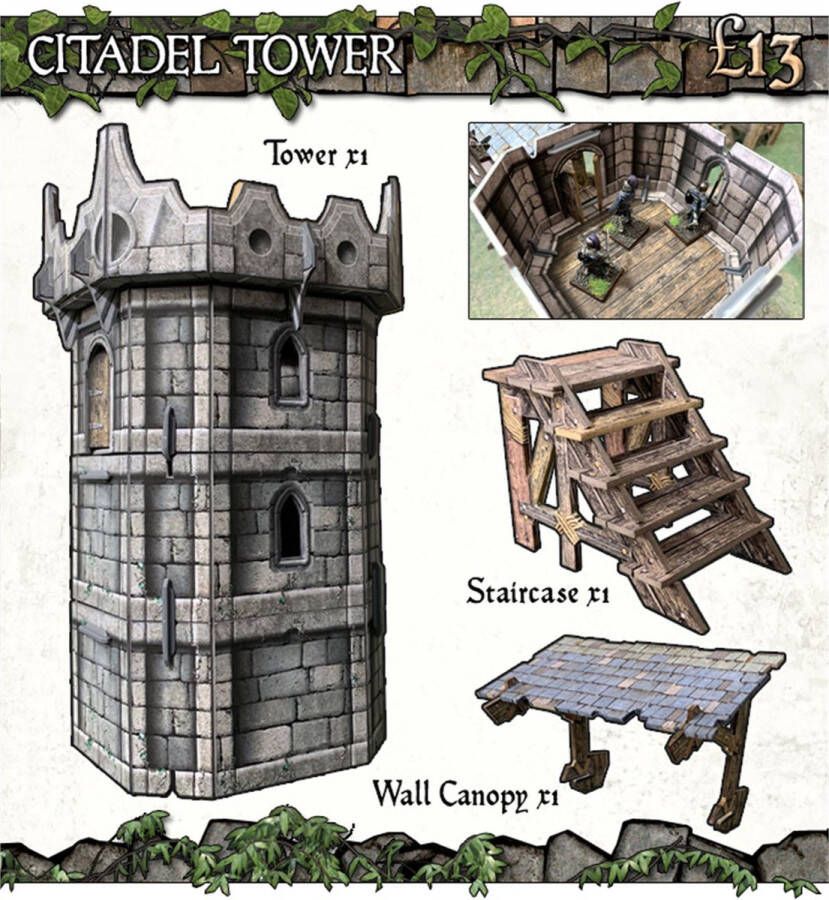 Battle Systems Fantasy Terrain Citadel Tower Modular Card D&D DND WFB THG