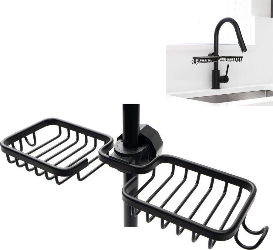 BAULK Sponshouder – Gootsteenorganisers Sponshouder gootsteen – Dubbel Vaatdoekhouder – Zwart – Modern Roestvrij aluminium – 35cm x 10cm