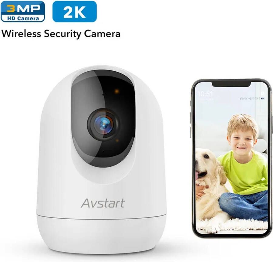 Baybark s beveiligingscamera huisdiercamera babycamera inclusief app beelden op telefoon nightvision 3mp 2k wifi 360