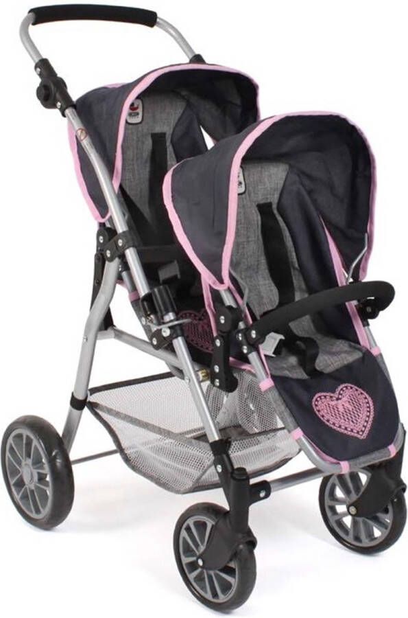 Bayer Chic 2000 Twinny buggy voor poppen Donkerblauw antraciet mix