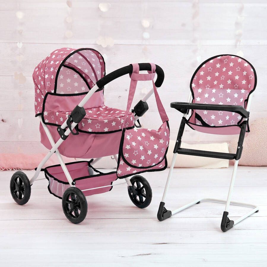 Bayer Design Cosy Poppenwagen set opvouwbaar zachte handgreep met kinderstoel tas roze