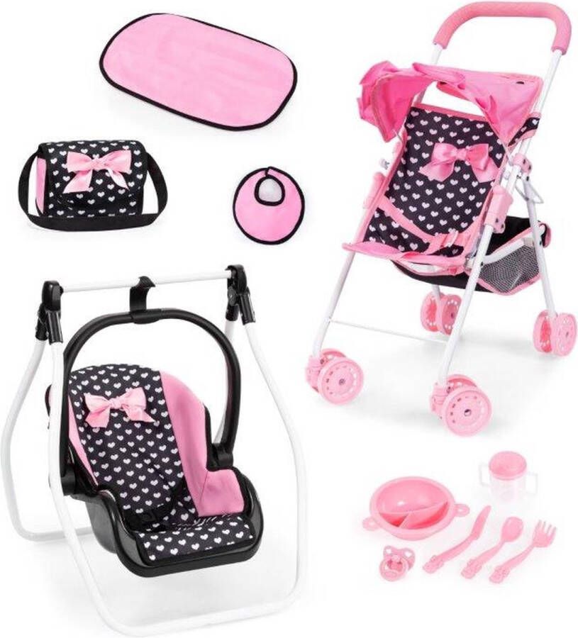 Bayer Design Opvouwbare poppenbuggy poppenwagen dubbele wielen tas aankleedkussen wieg accessoires