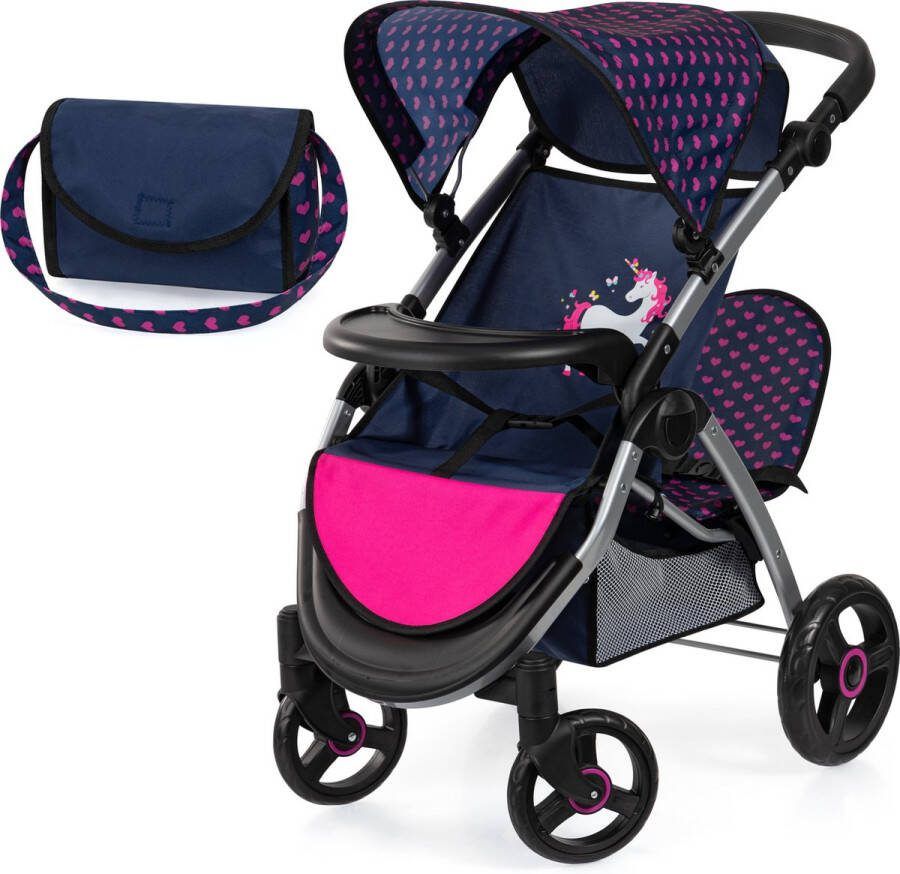 Bayer Design Tweeling poppenwagen Twin Xeo dubbele poppenwagen verstelbare duwstang tas