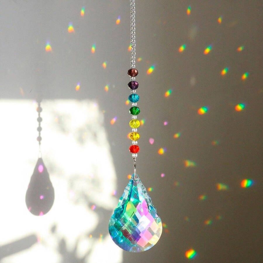 BaykaDecor Charkra Swarovski Kristal Replica Suncatcher Rainbow Drop Raamdecoratie Raamhanger Regenboog Tuin Decor 30 cm