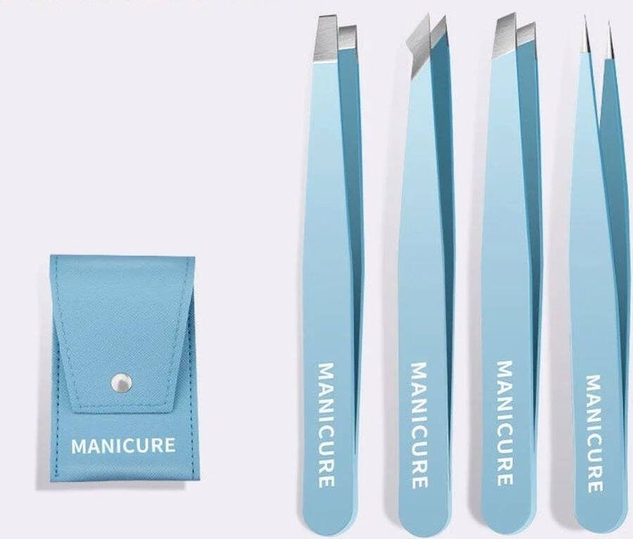 BaykaDecor Luxe Pincet Set Tweezer Wenkbrauw Trimmer Wenkbrauwen Epileren Verzorging Tool Dames & Heren Blauw 4stk