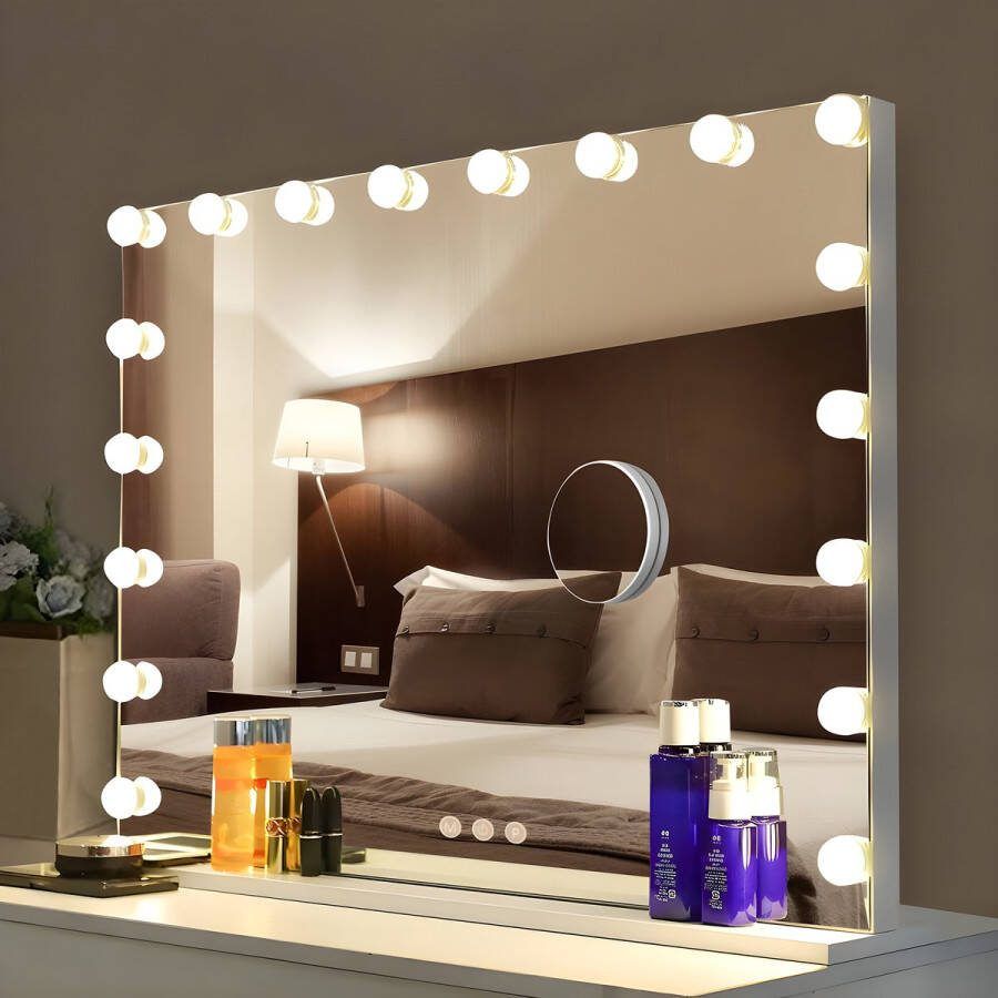 Bayt Hollywood Spiegel met Verlichting Make Up Spiegel met Verlichting Spiegel met Verlichting Dimbaar 10x Vergroting 80x60cm Wit