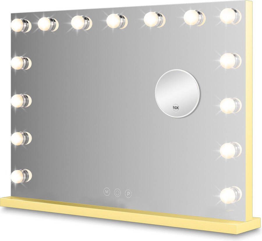Bayt Hollywood Spiegel met verlichting Make Up Spiegel met Verlichting Spiegel Met Verlichting Dimbaar 10x Vergroting 58x46cm Goud