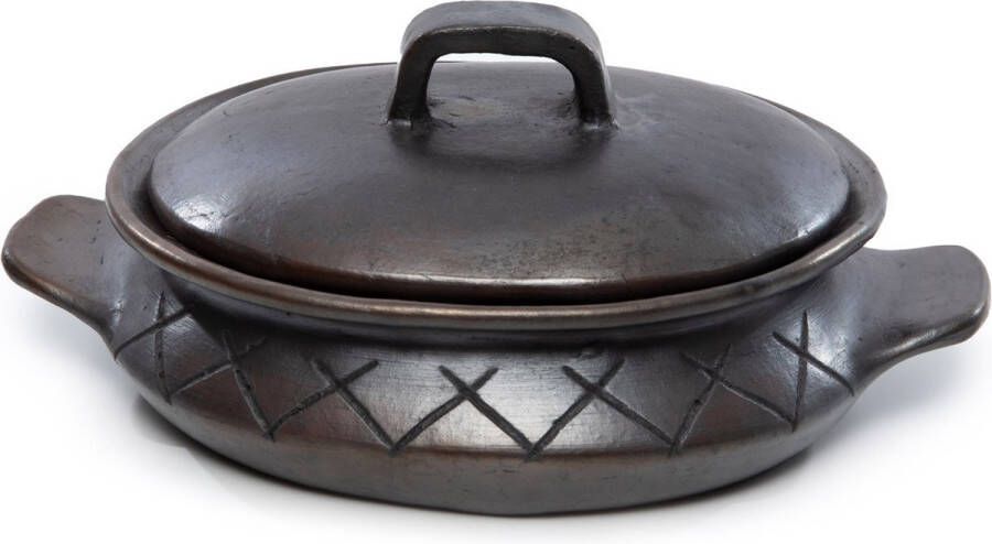 Bazar Bizar De Burned Ovale Pot Met Patroon En Handvaten Zwart