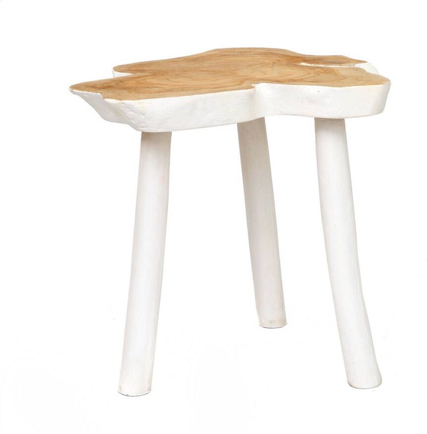 Bazar Bizar De organic bijzettafel naturel-wit teak hout 45x45x40 cm