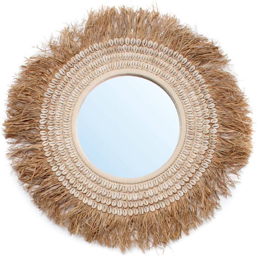 Bazar Bizar Spiegel Raffia Cowrie Raffia en schelpen 75cm Naturel Wit