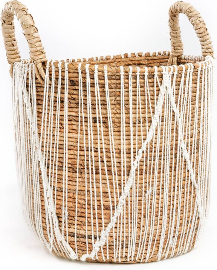 Bazar Bizar Mand Straight Stitched Macramé 48cm hoog Naturel Wit