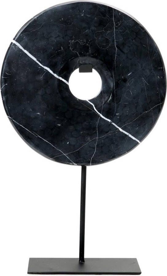 Bazar Bizar Marmeren Schijf op Standaard Zwart L Statue Woondecoratie Marble Disc On Stand
