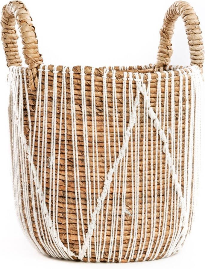 Bazar Bizar Mand Straight Stitched Macramé 40cm hoog Naturel Wit