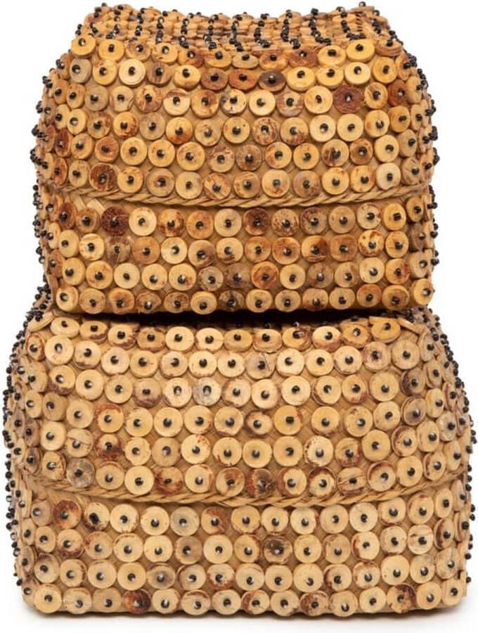 Bazar Bizar Mand Coconut Shell Bamboe en kokosnoot Set van 2 stuks Naturel